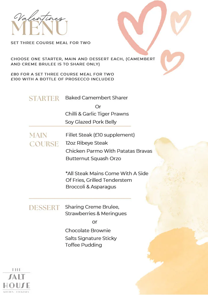 valentines day menu at the salt house Barnsley